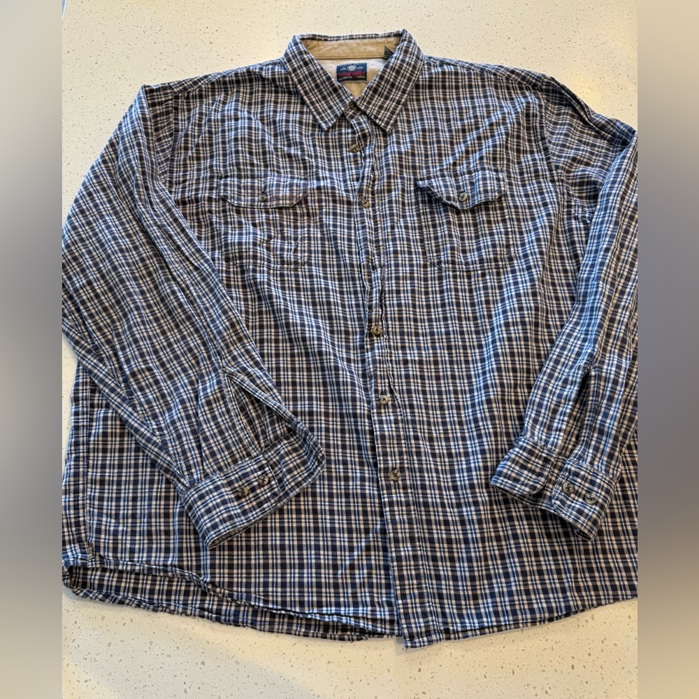 2XL Wrangler Mens Blue Pockets Premium Quality Button Down Plaid Shirt Long Slee